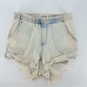 One by One Teaspoon Bleached High Waisted Elastic Raw Hem Denim Shorts